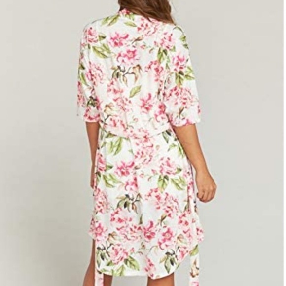 Show Me Your MuMu Floral Brie Robe White Pink Tie Front One Size Bridal Wedding - Picture 5 of 8